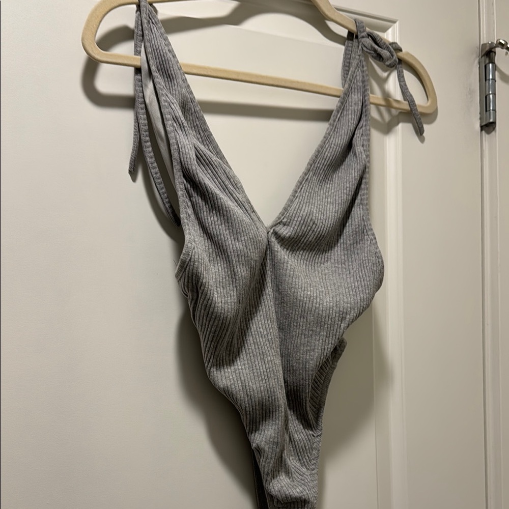 Gray Ribbed Bodysuit